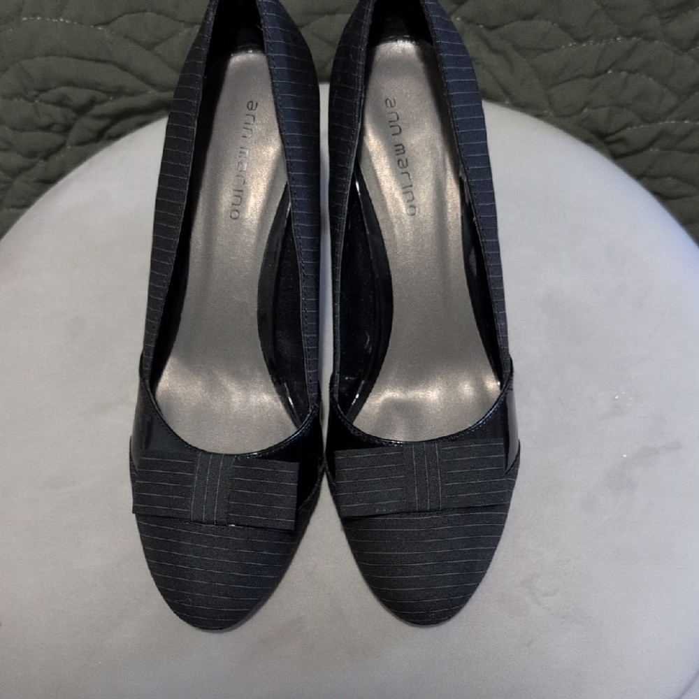 Ann Marino Striped Black Heels